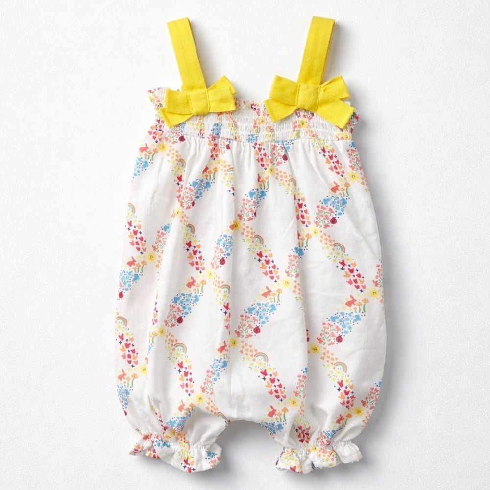 Lullaby Lane yellow and white Sleeveless smocked one piece romper 6-9 months NWT